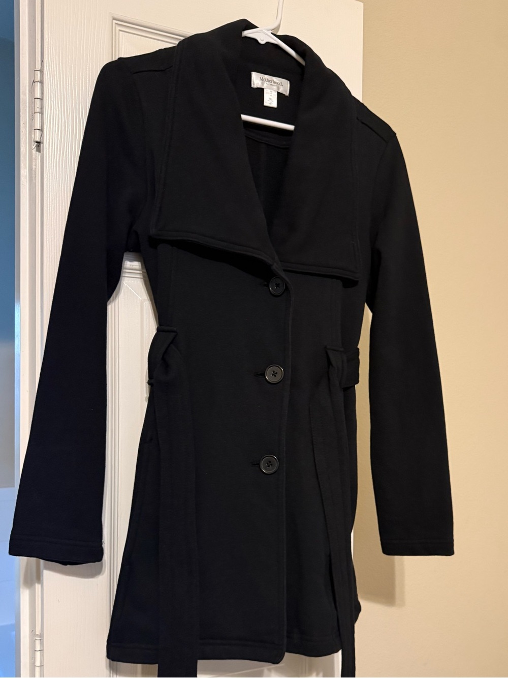 Motherhood Maternity Trendy Lapel Double Breasted Belted Black Trench